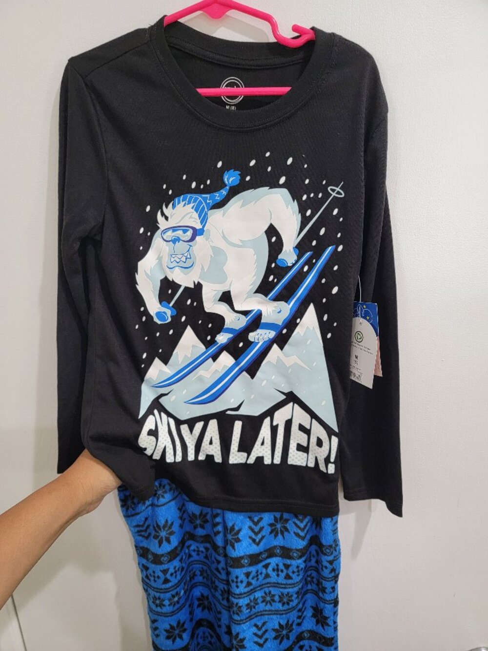 Wonder Nation Boys Yeti Ski Ya Later Pajama Set BlueBlack Fleece pants